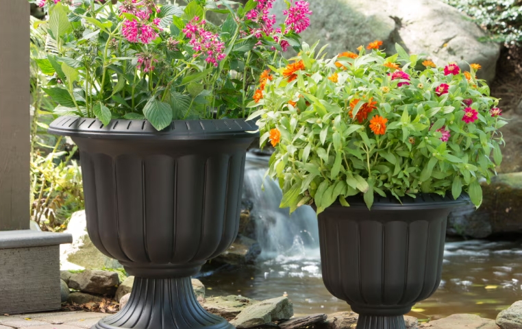 large black plastic planters