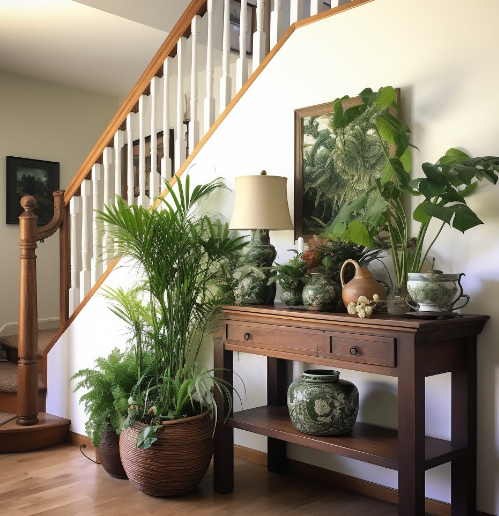 How to Layer Plants and Sculptures at the Entryway