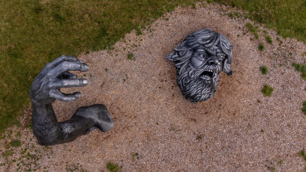 Fragmented figurative landscape sculpture installation