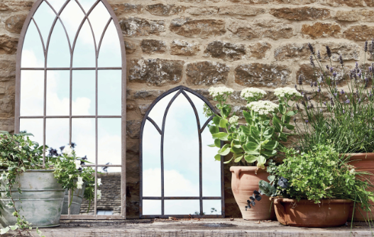 Outdoor wall decor with mirrors