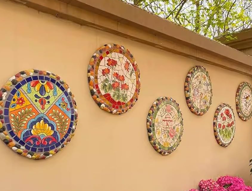 Outdoor wall decor with artistic tiles