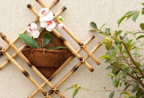 Outdoor wall decor using bamboo elements