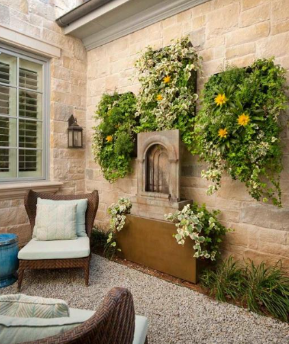 Outdoor wall decor with greenery walls
