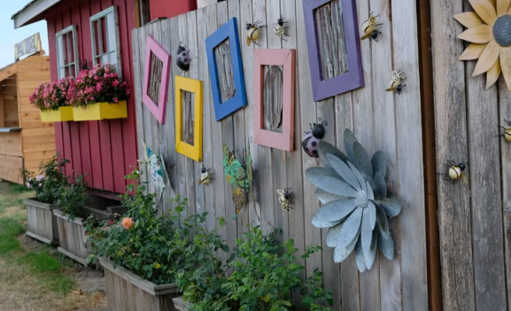 Outdoor wall decor using rustic elements